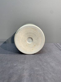 A Chinese incised celadon-glazed 'lotus scroll' brush pot, Kangxi