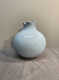 A Chinese lavender-blue-glazed pomegranate-shaped vase, Qianlong mark, 19/20th C.