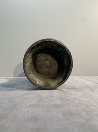 A Chinese archaic bronze ritual wine vessel, 'gu 觚', Western Zhou