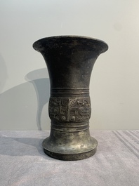 A Chinese archaic bronze ritual wine vessel, 'gu 觚', Western Zhou