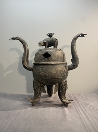 A massive Chinese archaistic bronze 'elephant' censer and cover, Ming