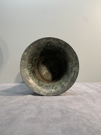 A Chinese archaic bronze ritual wine vessel, 'gu 觚', Western Zhou