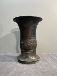 A Chinese archaic bronze ritual wine vessel, 'gu 觚', Western Zhou