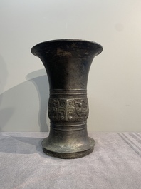A Chinese archaic bronze ritual wine vessel, 'gu 觚', Western Zhou