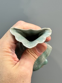 A Chinese Longquan celadon lobed bottle vase, Song