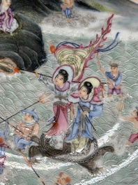 A Chinese famille rose eggshell 'immortals' plate, Qianlong mark, 20th C.