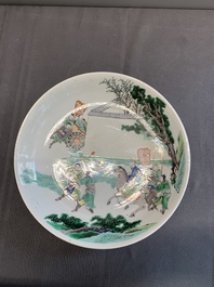 A Chinese famille verte dish with narrative design, lingzhi mark, Kangxi