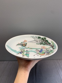A Chinese famille verte dish with narrative design, lingzhi mark, Kangxi