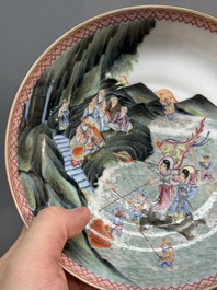 A Chinese famille rose eggshell 'immortals' plate, Qianlong mark, 20th C.