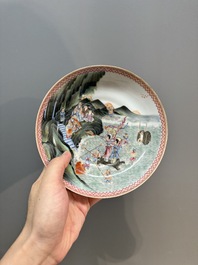 A Chinese famille rose eggshell 'immortals' plate, Qianlong mark, 20th C.