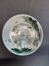 A Chinese famille verte dish with narrative design, lingzhi mark, Kangxi