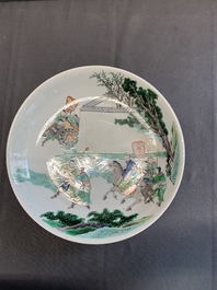 A Chinese famille verte dish with narrative design, lingzhi mark, Kangxi