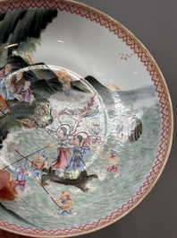 A Chinese famille rose eggshell 'immortals' plate, Qianlong mark, 20th C.