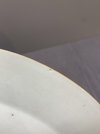 A Chinese famille rose ruby-ground 'rooster' dish, Yongzheng