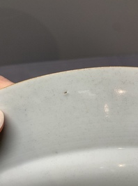 A Chinese famille rose ruby-ground 'rooster' dish, Yongzheng