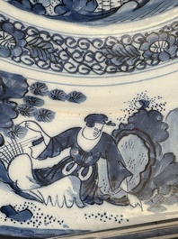 A large blue and white Dutch Delft chinoiserie dish, late 17th C.