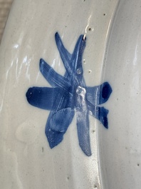 A large blue and white Dutch Delft chinoiserie dish, late 17th C.