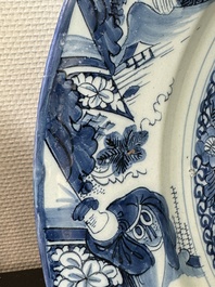 A large blue and white Dutch Delft chinoiserie dish, late 17th C.