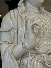 A large Chinese Dehua blanc de Chine Guanyin, He Chaozong and Xuande mark, Republic