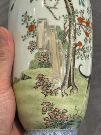 A Chinese famille rose vase, Qianlong and Shinian 世寧 mark, 20th C., and a qianjiang cai vase, signed Ren Huanzhang 任煥章, dated 1942