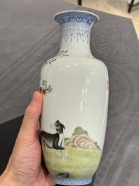 A Chinese famille rose vase, Qianlong and Shinian 世寧 mark, 20th C., and a qianjiang cai vase, signed Ren Huanzhang 任煥章, dated 1942