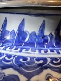 A large Chinese blue and white 'lotus scrolls' vase and cover, Kangxi