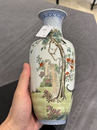 A Chinese famille rose vase, Qianlong and Shinian 世寧 mark, 20th C., and a qianjiang cai vase, signed Ren Huanzhang 任煥章, dated 1942