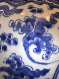 A large Chinese blue and white 'lotus scrolls' vase and cover, Kangxi