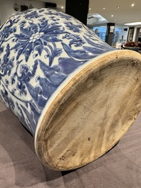 A large Chinese blue and white 'lotus scrolls' vase and cover, Kangxi