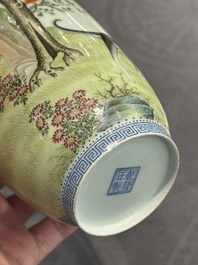 A Chinese famille rose vase, Qianlong and Shinian 世寧 mark, 20th C., and a qianjiang cai vase, signed Ren Huanzhang 任煥章, dated 1942