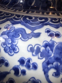 A large Chinese blue and white 'lotus scrolls' vase and cover, Kangxi