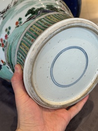 A pair of Chinese famille verte 'Shou Lao' vases, Kangxi