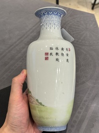 A Chinese famille rose vase, Qianlong and Shinian 世寧 mark, 20th C., and a qianjiang cai vase, signed Ren Huanzhang 任煥章, dated 1942
