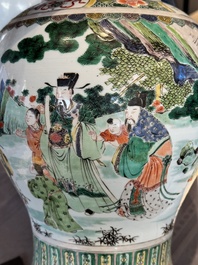 A pair of Chinese famille verte 'Shou Lao' vases, Kangxi