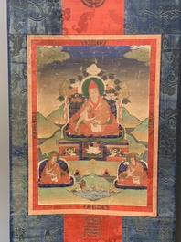 A Tibetan thangka depicting a lama, 19th C.