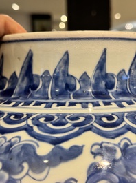 A large Chinese blue and white 'lotus scrolls' vase and cover, Kangxi