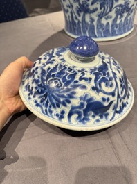 A large Chinese blue and white 'lotus scrolls' vase and cover, Kangxi