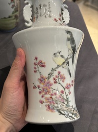 A Chinese famille rose vase, Qianlong and Shinian 世寧 mark, 20th C., and a qianjiang cai vase, signed Ren Huanzhang 任煥章, dated 1942