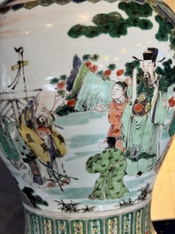 A pair of Chinese famille verte 'Shou Lao' vases, Kangxi