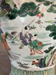 A pair of Chinese famille verte 'Shou Lao' vases, Kangxi