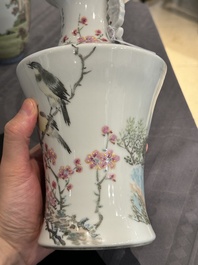 A Chinese famille rose vase, Qianlong and Shinian 世寧 mark, 20th C., and a qianjiang cai vase, signed Ren Huanzhang 任煥章, dated 1942