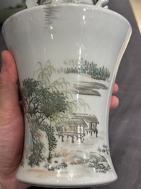 A Chinese famille rose vase, Qianlong and Shinian 世寧 mark, 20th C., and a qianjiang cai vase, signed Ren Huanzhang 任煥章, dated 1942