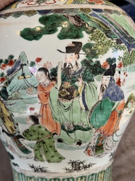 A pair of Chinese famille verte 'Shou Lao' vases, Kangxi