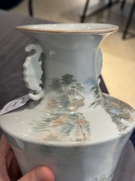 A Chinese famille rose vase, Qianlong and Shinian 世寧 mark, 20th C., and a qianjiang cai vase, signed Ren Huanzhang 任煥章, dated 1942