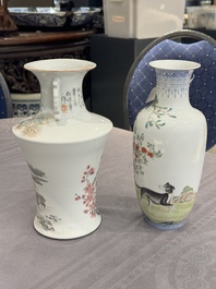 A Chinese famille rose vase, Qianlong and Shinian 世寧 mark, 20th C., and a qianjiang cai vase, signed Ren Huanzhang 任煥章, dated 1942