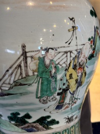 A pair of Chinese famille verte 'Shou Lao' vases, Kangxi