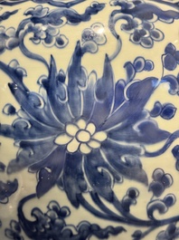 A large Chinese blue and white 'lotus scrolls' vase and cover, Kangxi