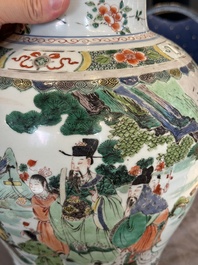 A pair of Chinese famille verte 'Shou Lao' vases, Kangxi