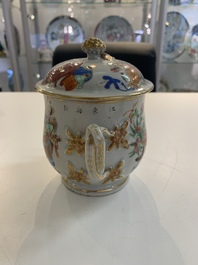 A Chinese Canton famille rose 'Wu Shuang Pu' covered sugar bowl and two bowls, 19th C.