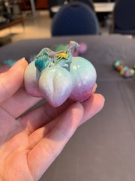 A collection of 12 Chinese famille rose fruit models, including a peach-shaped box and cover, 19th C.